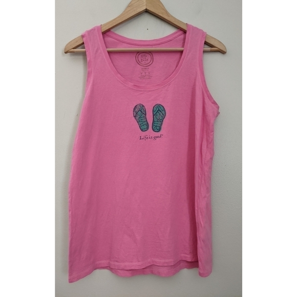 Life Is Good Flip Flops Pink Tank Top Size Medium - Picture 1 of 4